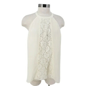 ModCloth Halter Tank Top Ivory Floral Lace Sleeveless Tie Neck Shirt